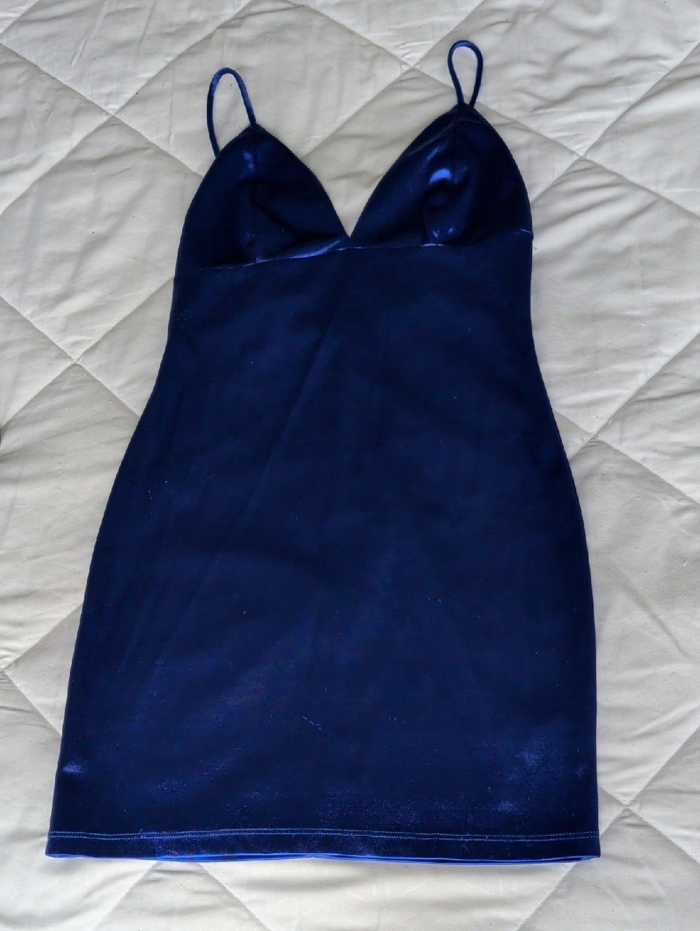 Fashion Nova Navy Blue Satin Mini Slip Dress
